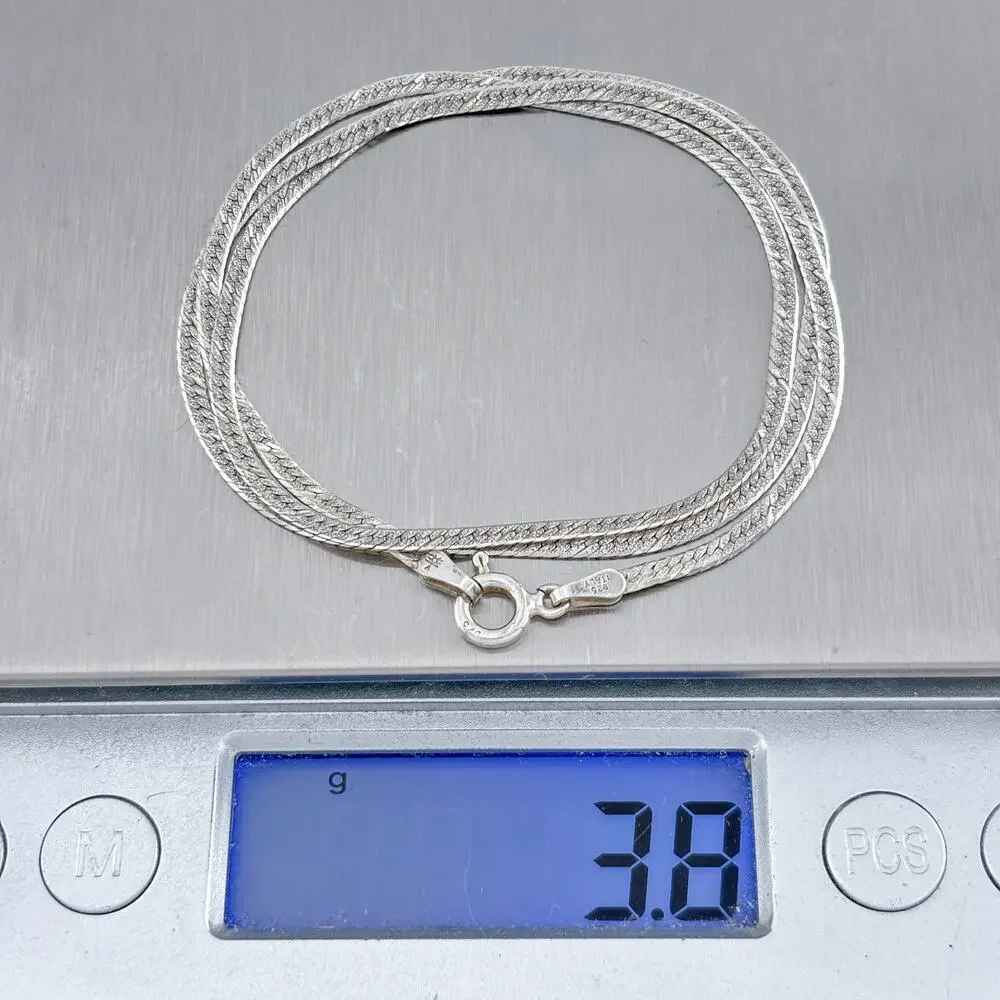 Vintage Italy Sterling Silver 925 Herringbone Chain Necklace 18